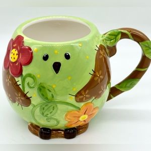 Pier 1 Bird Owl Coffee Ceramic Mug